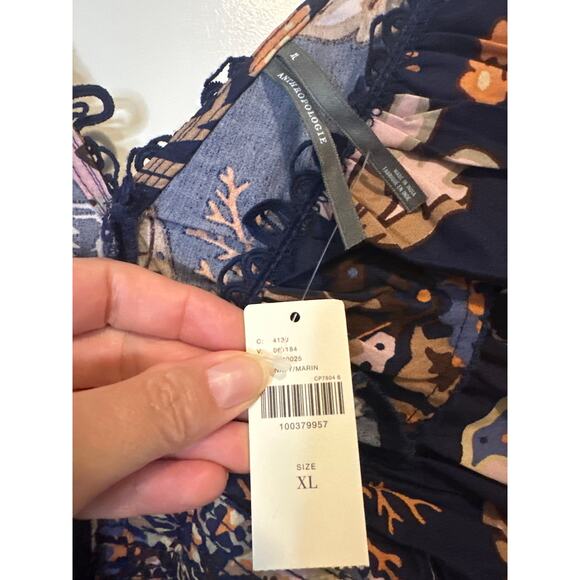 Anthropologie NWT Sleeveless Floral Ruffle A-Line Cotton Mini Dress Size XL - Picture 5 of 9